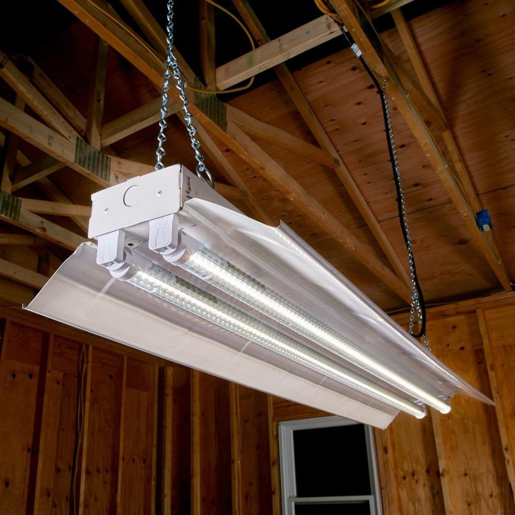 garage lighting ideas - overhead hanging workshop led lights